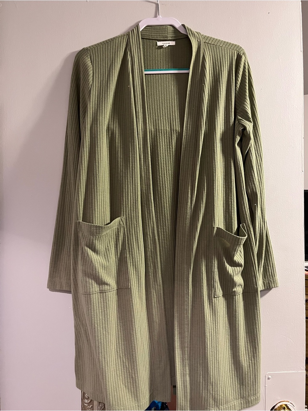 Maurices Olive Ribbed Open-Front Cardigan